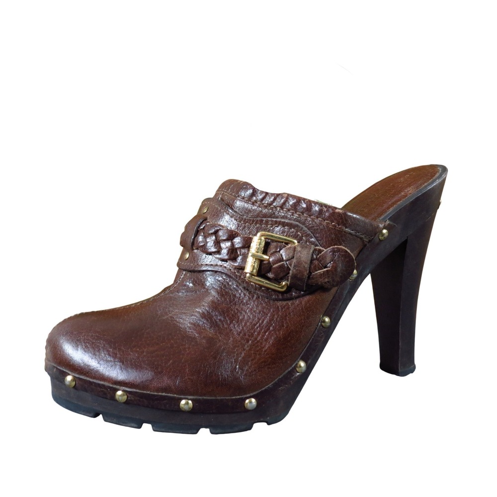 MICHAEL Michael Kors Women Platform Clog Mule Size 8.5 Boho Brown Leather Heel